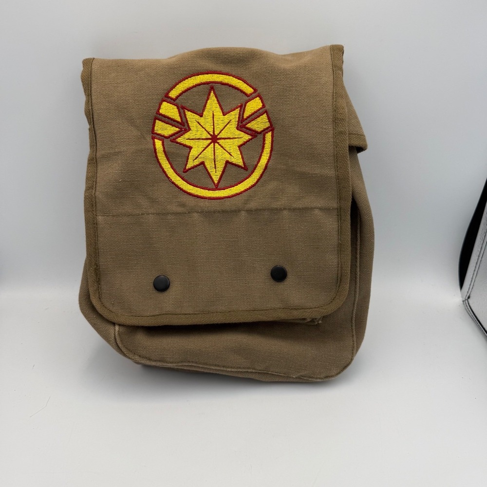 Marvel Captain Marvel Canvas Messenger Bag Khaki Tan Crossbody Satchel Star Logo